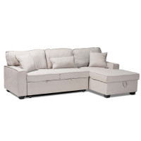 Baxton Studio R8651-Light Grey-RFC Emile Modern and Contemporary Light Grey Fabric Upholstered Right Facing Storage Sectional Sofa with Pull-Out Bed